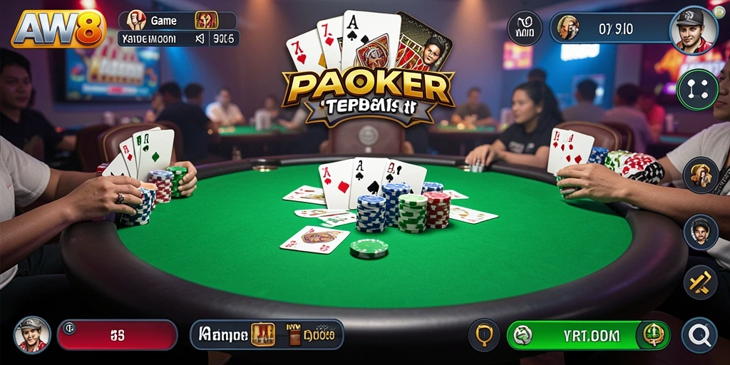 Tampilan gameplay poker yang mendebarkan di AW8.