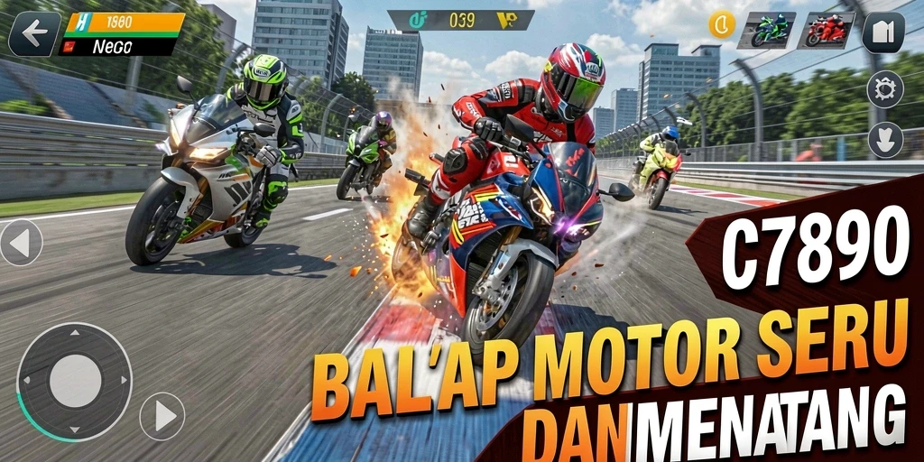 Screenshot C7890 menampilkan aksi balapan motor yang mendebarkan.