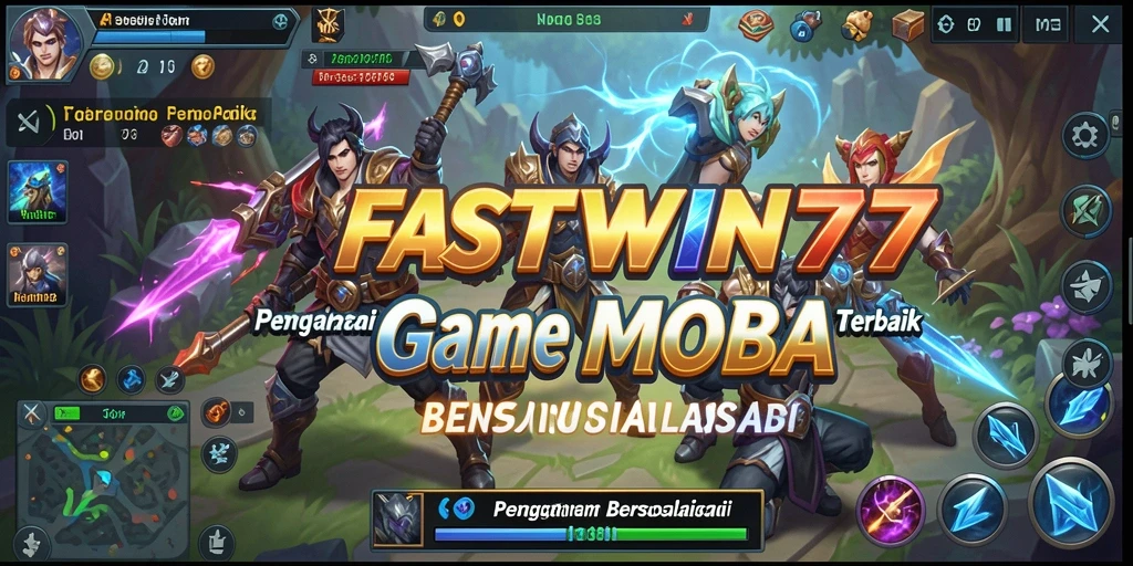 Screenshot gameplay <strong>FASTWIN77</strong> menampilkan aksi seru dalam pertempuran MOBA.