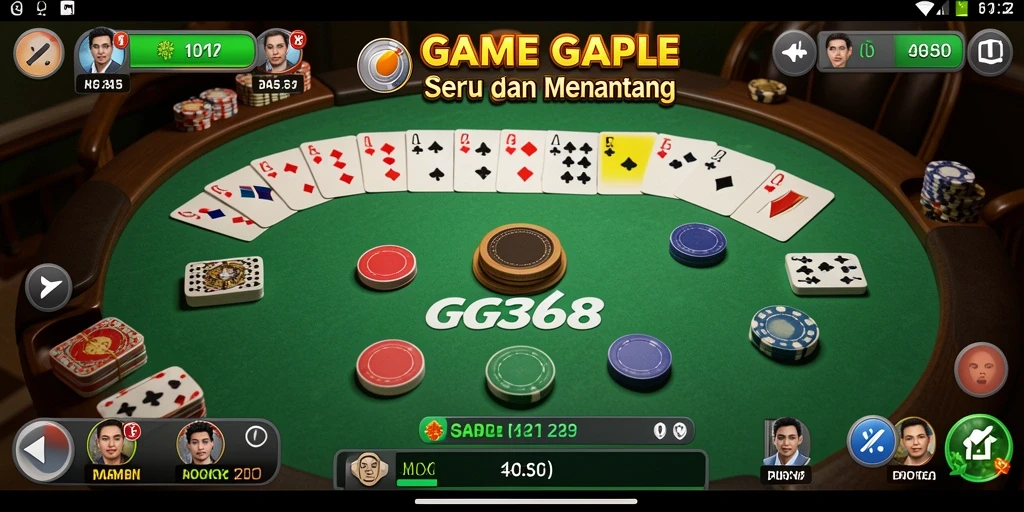 Screenshot GG368 menampilkan gameplay Gaple yang seru dan interaktif.