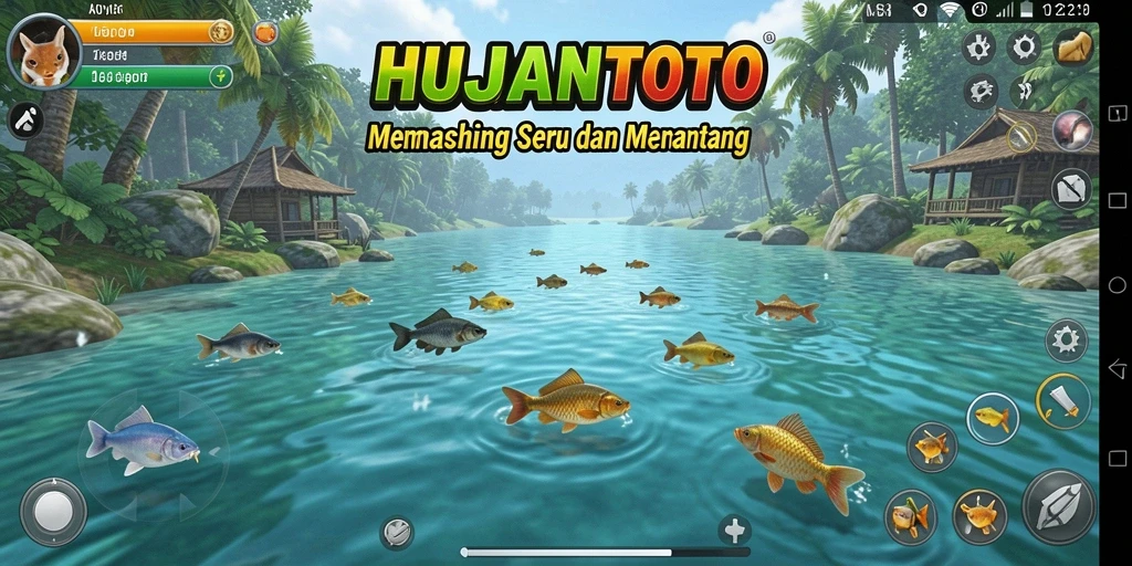 Tampilan gameplay HUJANTOTO yang seru dengan aksi memancing.
