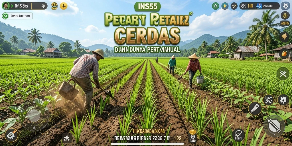 Screenshot gameplay INS55 menampilkan petani yang sedang merawat tanaman.