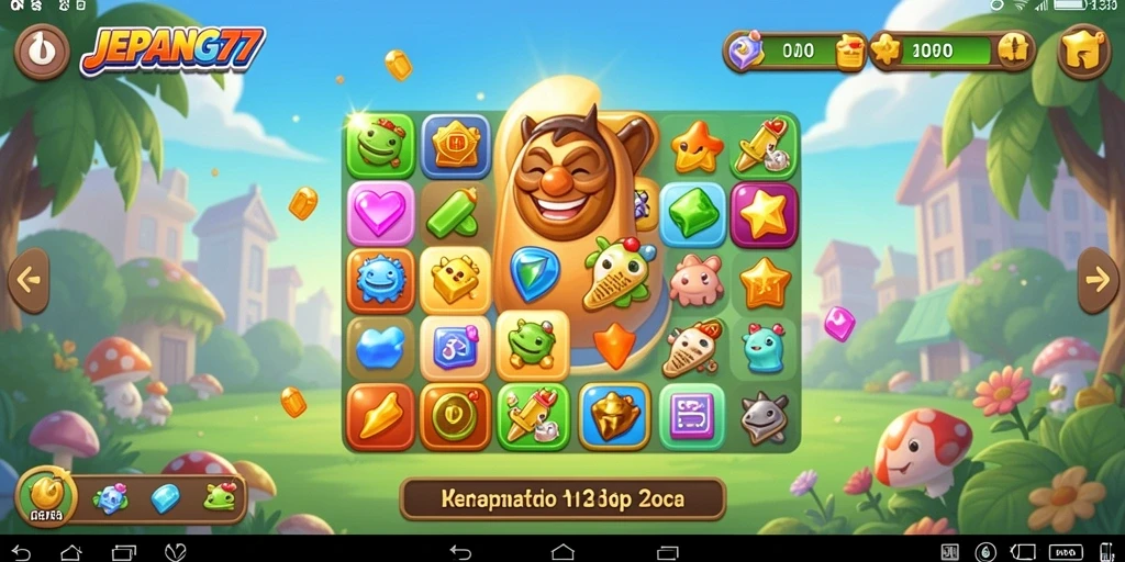 Tampilan gameplay seru di JEPANG77 dengan kombinasi warna-warni.