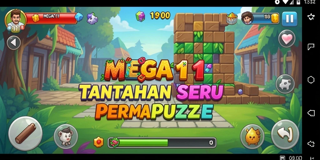 Screenshot gameplay MEGA111 menampilkan berbagai teka-teki menantang yang siap dipecahkan.