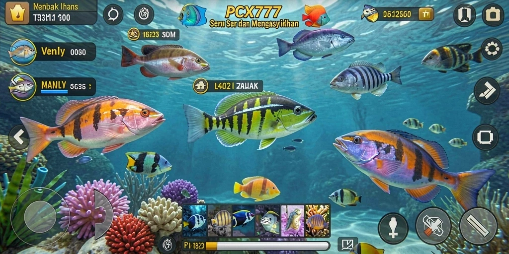 Screenshot utama PCX777 menampilkan gameplay seru Tembak Ikan.
