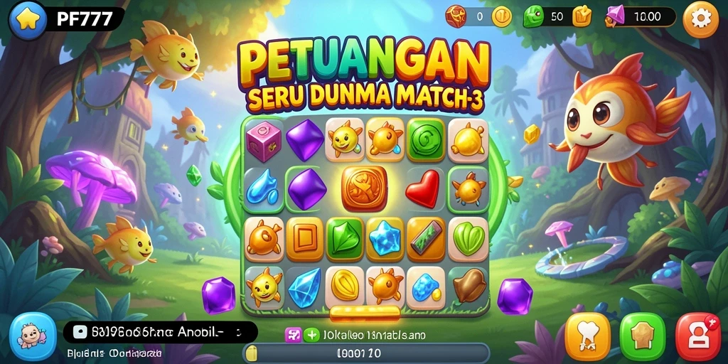 Tangkapan layar PF777 menampilkan aksi seru dalam permainan Match-3.