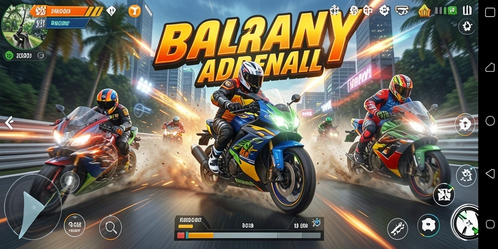 Tangkapan layar gameplay PPRRYY dengan aksi balapan motor yang seru.