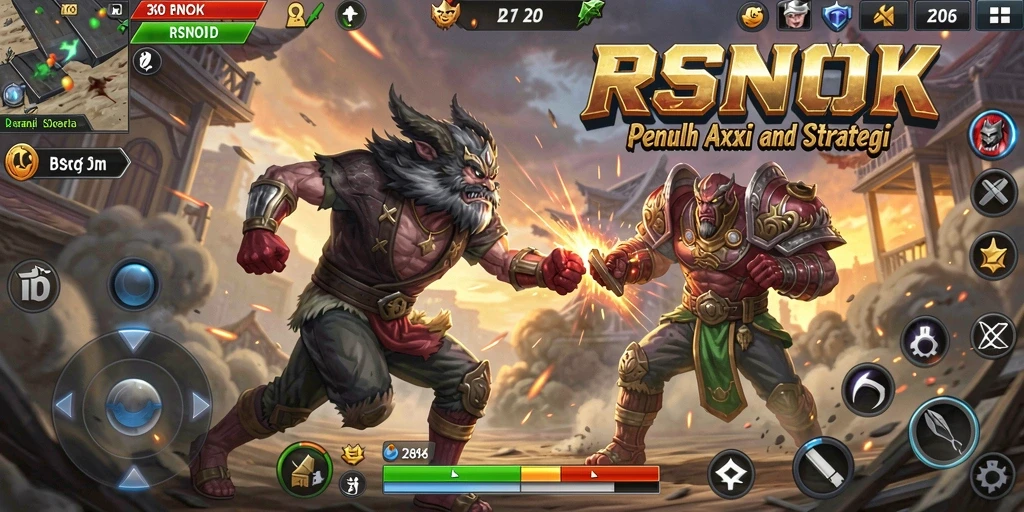 Screenshot gameplay RSNOK menampilkan pertarungan intens dan karakter unik.
